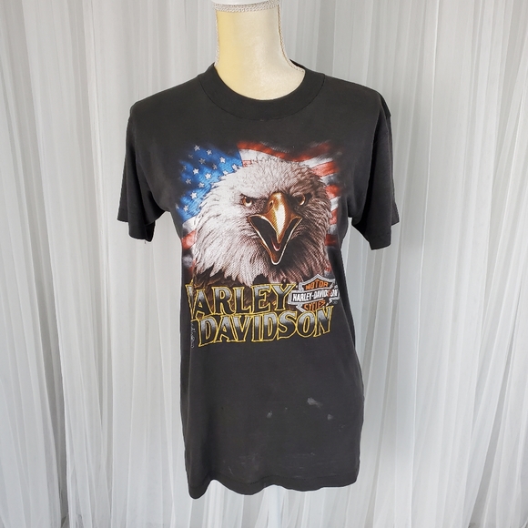 Vintage 3D Emblem Harley-Davidson T-shirt 1988 Double Dide Eagle Flag Truckers - Picture 13 of 15